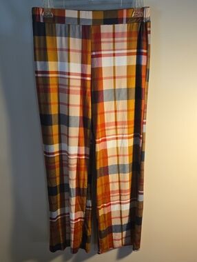 Men's Plaid Wide-Leg Dress Pants in Mustard, Navy & Cream